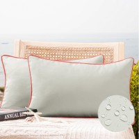 Phantoscope Pack Of 2 Outdoor Waterproof Throw Pillow Covers With Contrast Piping Decorative Square Cushion Case Patio Pillows