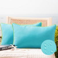 Phantoscope Pack Of 2 Outdoor Waterproof Throw Pillow Covers With Contrast Piping Decorative Square Cushion Case Patio Pillows