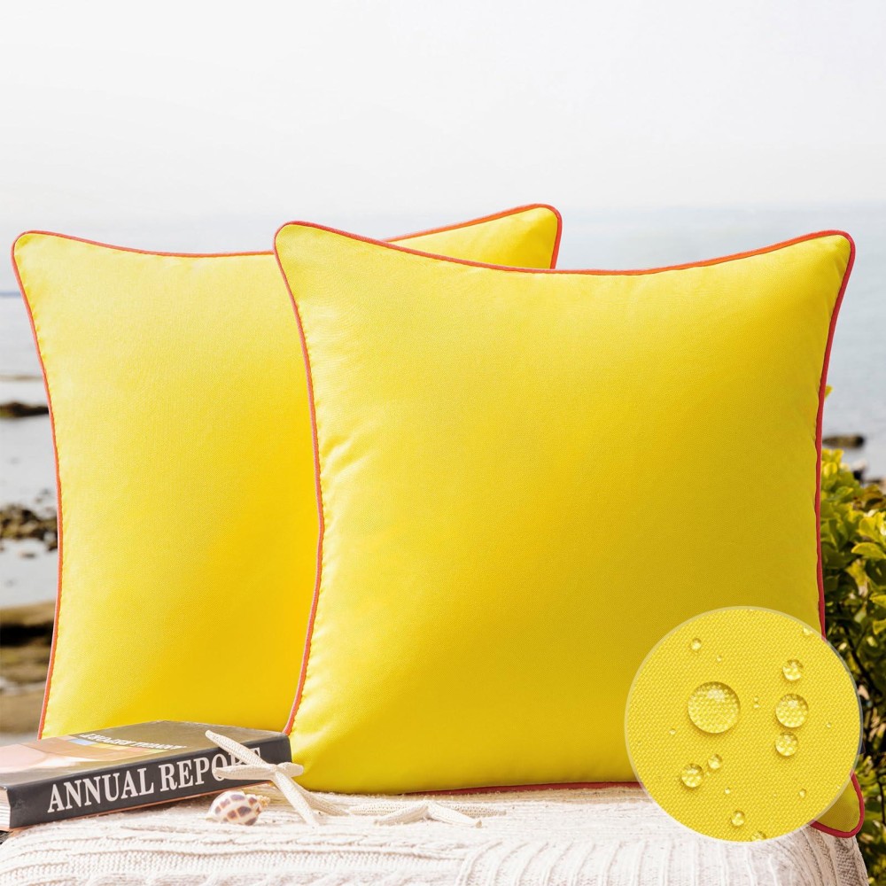 Phantoscope Pack Of 2 Outdoor Waterproof Throw Pillow Covers With Contrast Piping Decorative Square Cushion Case Patio Pillows