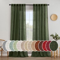 Miulee Olive Green Linen Curtains 102 Inch Length 2 Panels For Bedroom Living Room Soft Thick Linen Textured Window Drapes Semi