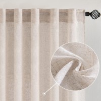 Miulee Natural White Linen Curtains 105 Inch Length 2 Panels For Bedroom Living Room Soft Thick Linen Textured Window Drapes Se