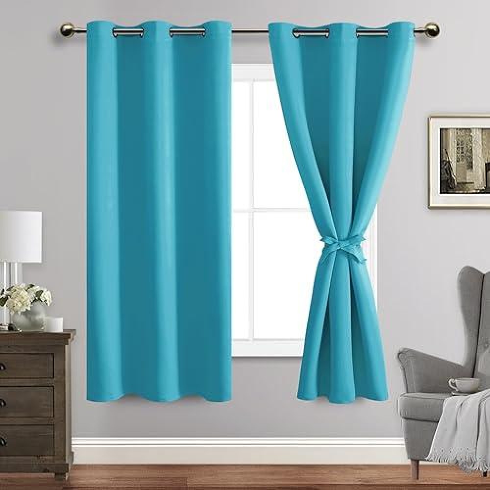 Jiuzhen Peacock Blue Blackout Curtains With Tiebacks Thermal Insulated Light Blocking And Noise Reducing Grommet Curtains For A