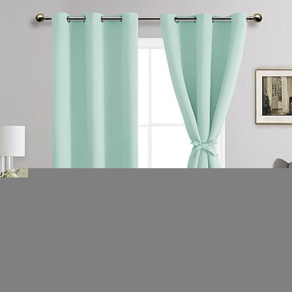 Jiuzhen Aqua Blackout Curtains With Tiebacks Thermal Insulated Light Blocking And Noise Reducing Grommet Curtains For And Livin