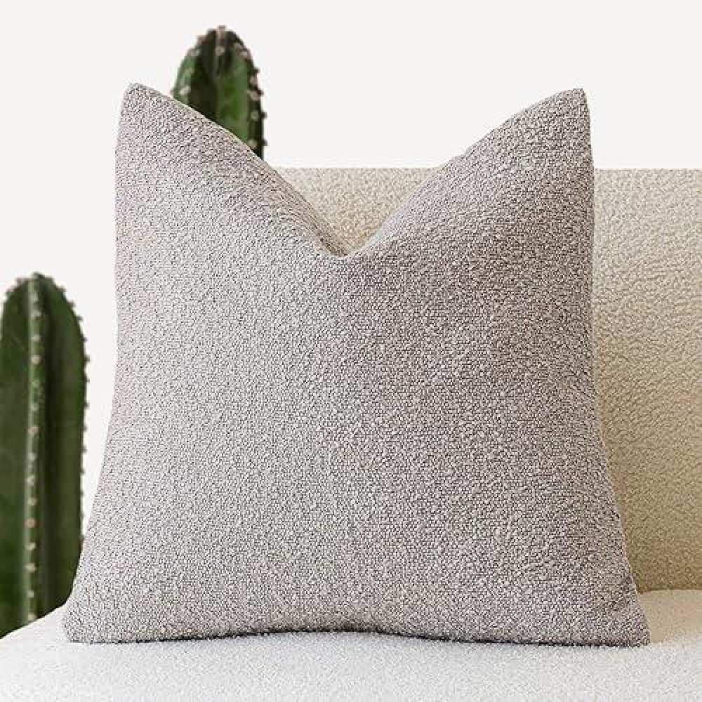 Foindtower Decorative Textured Boucle Throw Pillow Covers Accent Solid Pillow Cases Neutral Soft Cozy Couch Cushion Case For Cha