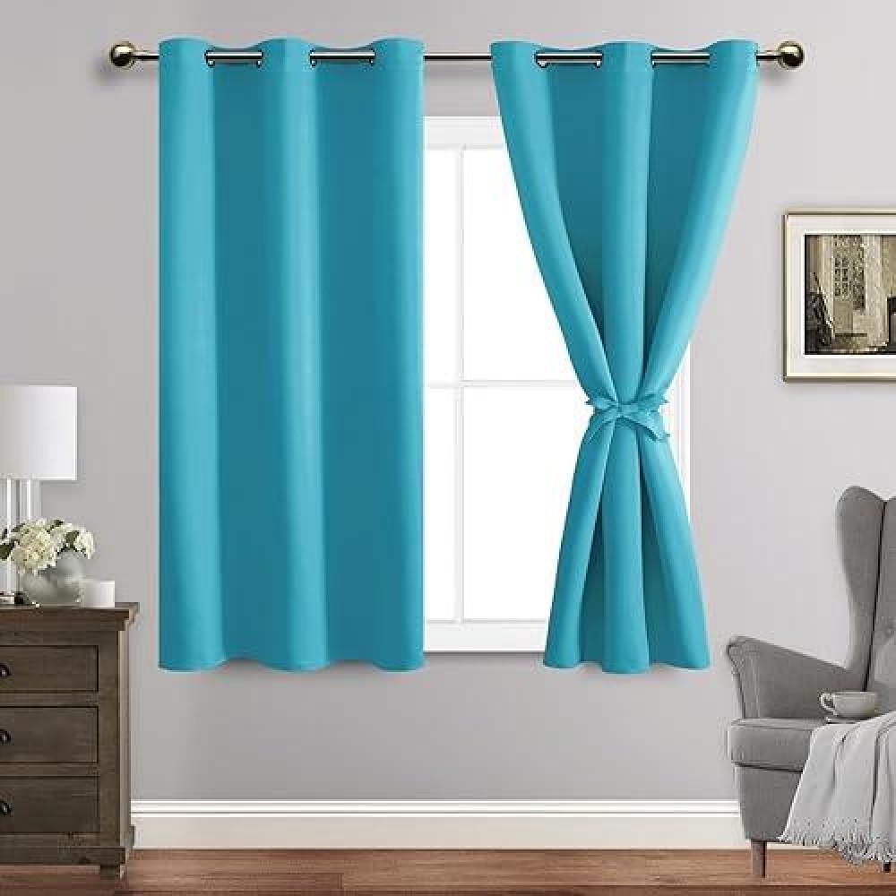 Jiuzhen Peacock Blue Blackout Curtains With Tiebacks Thermal Insulated Light Blocking And Noise Reducing Grommet Curtains For A