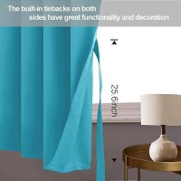 Jiuzhen Peacock Blue Blackout Curtains With Tiebacks Thermal Insulated Light Blocking And Noise Reducing Grommet Curtains For A