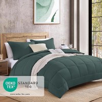 Monbix Comforter Set 2Piecetwin Xl66 X90 Dark Green All Seasons Quilting Design Microfiber Breathable Washable 1