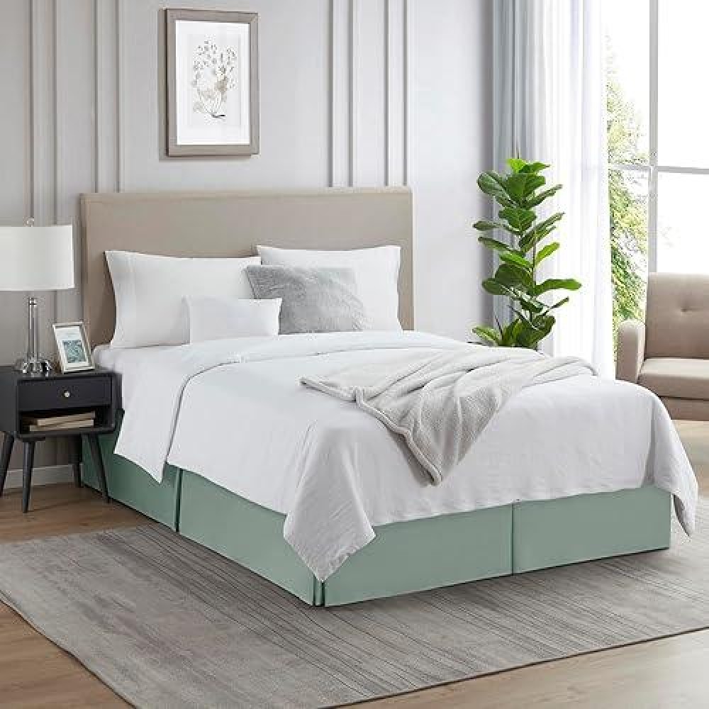 Nestl Sage Green Bed Skirt Queen Size Queen Bed Skirt 14 Inch Drop Brushed Microfiber Bed Skirts Hotel Quality Pleated Bed