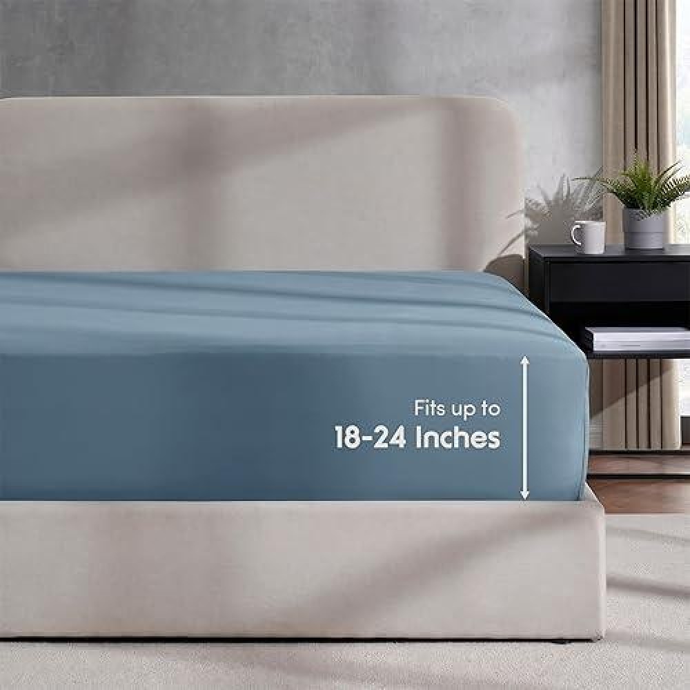 Nestl Extra Deep Pocket Full Fitted Sheet Stone Blue Full Size Fitted Sheet Only 1800 Microfiber Fitted Bed Sheet Ultra Soft