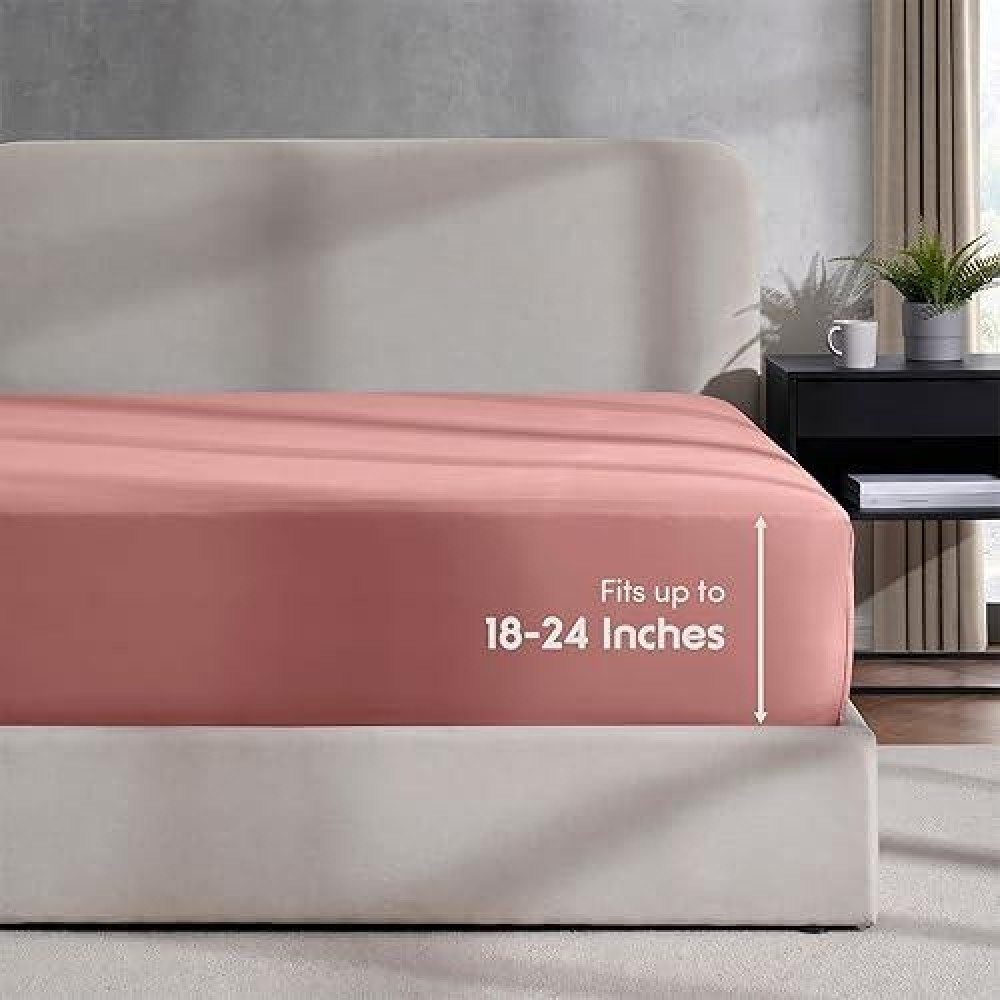 Nestl Extra Deep Pocket King Fitted Sheet Pink Clay Fitted Sheet King Size 1800 Microfiber King Fitted Sheet Only Soft King B