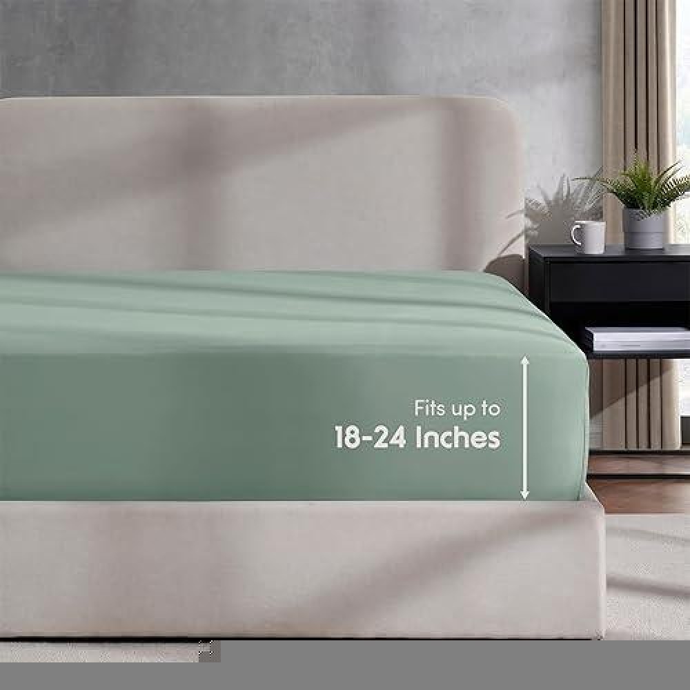 Nestl Sage Green California King Fitted Sheet Extra Deep Pocket Cal King Fitted Sheet Only 1800 Microfiber Fitted Bed Sheet U