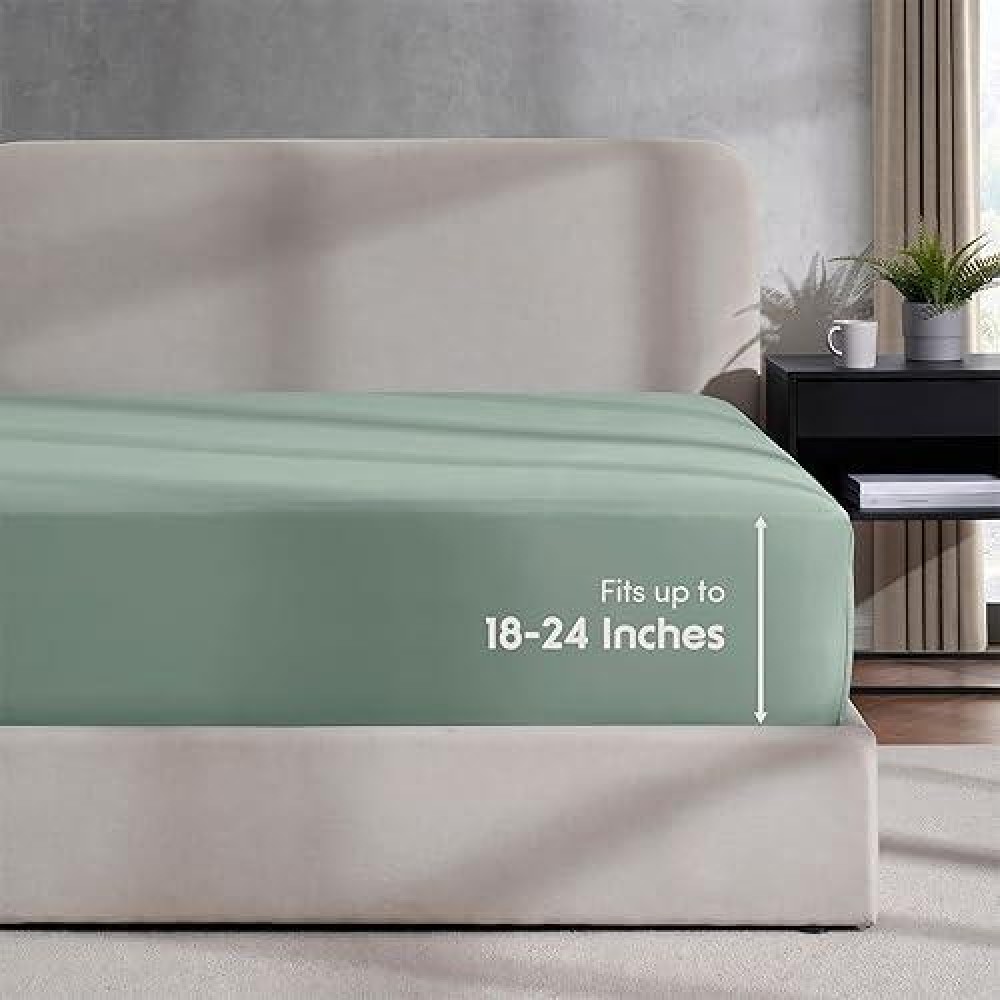 Nestl Sage Green Twin Xl Fitted Sheet Only Extra Deep Pocket Fitted Bed Sheet 1800 Microfiber Xl Twin Fitted Sheet Ultra Soft