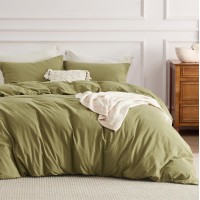 Bedsure 100 Stone Washed Cotton Duvet Cover King Avocado Minimalist Cotton Duvet Cover Linen Like 3 Pieces Plain Simple Duv