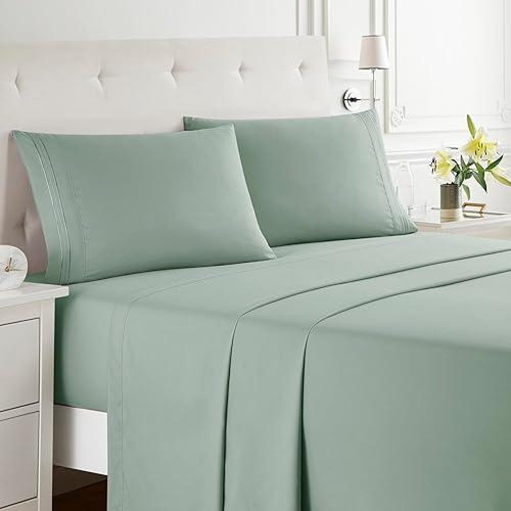 Nestl Full Size Sheet Sets 4 Piece Full Size Sheets Deep Pocket Hotel Luxury Extra Soft Breathable And Cooling Sage Green