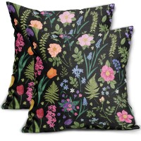 Sorfbliss Botanical Print Vintage Floral Pillow Covers 20X20 Set Of 2 Black Pink Blue Sage Green Flower Spring Plant Decorative