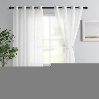 Hiasan Sheer Curtains With Tiebacks Light Filtering Airy Breathable Voile Chiffon Drapes Grommet Window Curtains For Living Roo