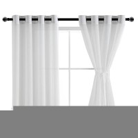 Hiasan Sheer Curtains 54 Inch Length With Tiebacks Light Filtering Semi Transparent Airy Voile Chiffon Drapes Grommet Window Cu