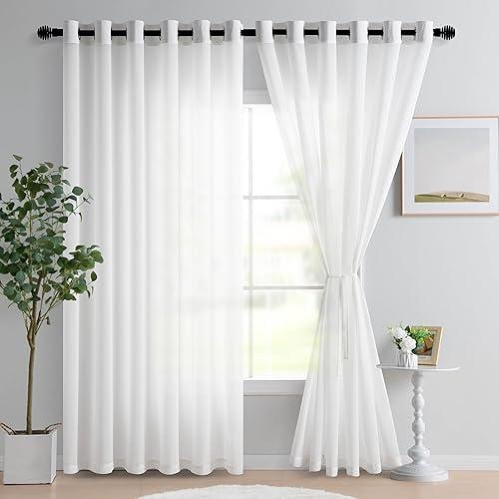 Hiasan Sheer Curtains For Bedroom With Tiebacks Light Filtering Chiffon Voile Texture Extra Wide Grommet Window Curtains For Li