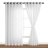 Hiasan Sheer Curtains For Bedroom With Tiebacks Light Filtering Chiffon Voile Texture Extra Wide Grommet Window Curtains For Li