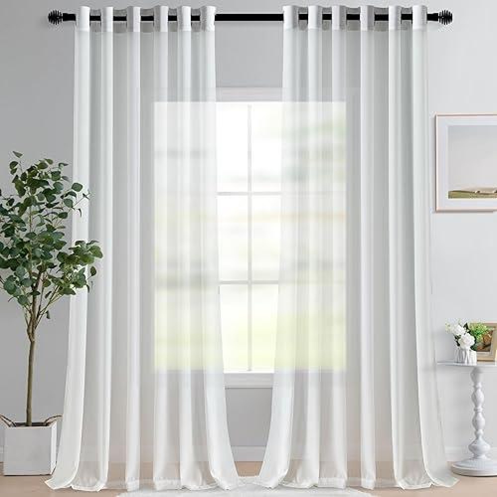 Hiasan Sheer Curtains 96 Inches Long With Tiebacks Light Filtering Breathable Chiffon Voile Drapes Grommet Window Curtains For