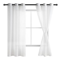 Hiasan Sheer Curtains 63 Inches Long With Tiebacks Voile Textured Light Filtering Chiffon Drapes Grommet Window Curtains For Li