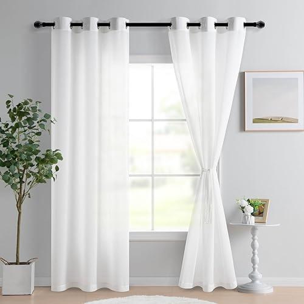 Hiasan Sheer Curtains 84 Inches Long With Tiebacks Light Filtering Semi Voile Chiffon Drapes Extra Long Grommet Window Curtains