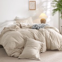 Bedsure 100 Washed Cotton Duvet Cover Cal King Beige Minimalist Cotton Duvet Cover Linen Like 3 Pieces Plain Simple Duvet C