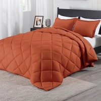 Downluxe Queen Comforter Set Burnt Orange Comforter Set Queen 3 Pieces Solid Comforter Set Queen Size For All Seasons 1 Ligh