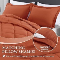 Downluxe Queen Comforter Set Burnt Orange Comforter Set Queen 3 Pieces Solid Comforter Set Queen Size For All Seasons 1 Ligh