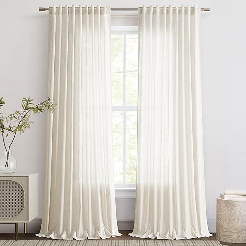 Joywell Hook Belt Linen Semi Sheer Curtains Inches Length Long Rod Pocketback Tabhook Beltclip Rings Window Curtains Drapes F