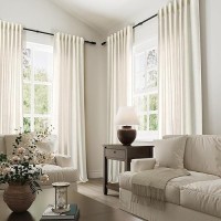 Joywell Hook Belt Linen Semi Sheer Curtains Inches Length Long Rod Pocketback Tabhook Beltclip Rings Window Curtains Drapes F