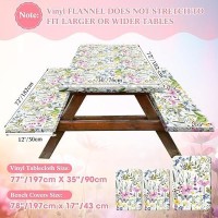 Boao 3 Pcs Vinyl Picnic Table And Bench Fitted Tablecloth Cover Set 6 Ft 30 X 72 Inch Flannel Backing Rectangular Elastic Edged