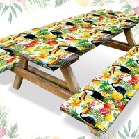 Boao 3 Pcs Vinyl Picnic Table And Bench Fitted Tablecloth Cover Set 6 Ft 30 X 72 Inch Flannel Backing Rectangular Elastic Edged