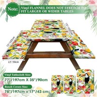 Boao 3 Pcs Vinyl Picnic Table And Bench Fitted Tablecloth Cover Set 6 Ft 30 X 72 Inch Flannel Backing Rectangular Elastic Edged