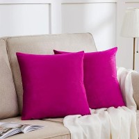 Gigizaza 18X18 Pillow Covers Set Of 2 Velvet Throw Pillows Decorative Hot Pink Covers For Couch Sofa Bedroom Pillowscase