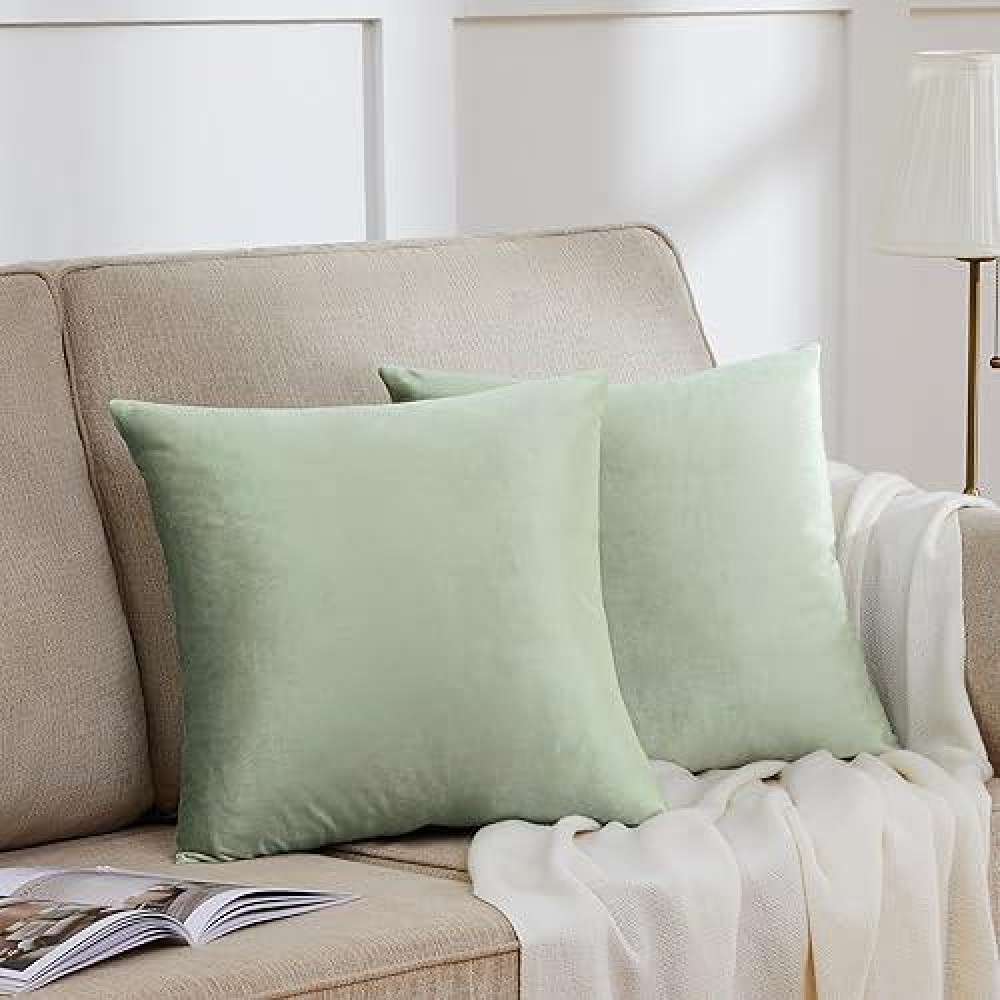 Gigizaza Pillow Covers 20X20 Velvet Decorative Pillows Sofa Couch Throw Pillow Covers Sage Green Pack Of 2 Cushion Covers