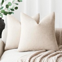 Foindtower Pack Of 2 Soft Textured Throw Decorative Pillow Covers Square Accent Solid Cushion Cover Cozy Farmhouse Pillow Case With Zipper For Couch Sofa Bedroom Living Room 18X18 Inch  Light Beige