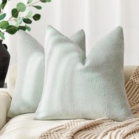 Foindtower Set Of 2 Soft Textured Chenille Throw Decorative Pillow Covers Square Accent Solid Cushion Cover Cozy Neutral Farmhouse Pillow Case For Couch Sofa Bedroom Living Room 18X18 Inch  Sage Green