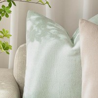 Foindtower Set Of 2 Soft Textured Chenille Throw Decorative Pillow Covers Square Accent Solid Cushion Cover Cozy Neutral Farmhouse Pillow Case For Couch Sofa Bedroom Living Room 18X18 Inch  Sage Green