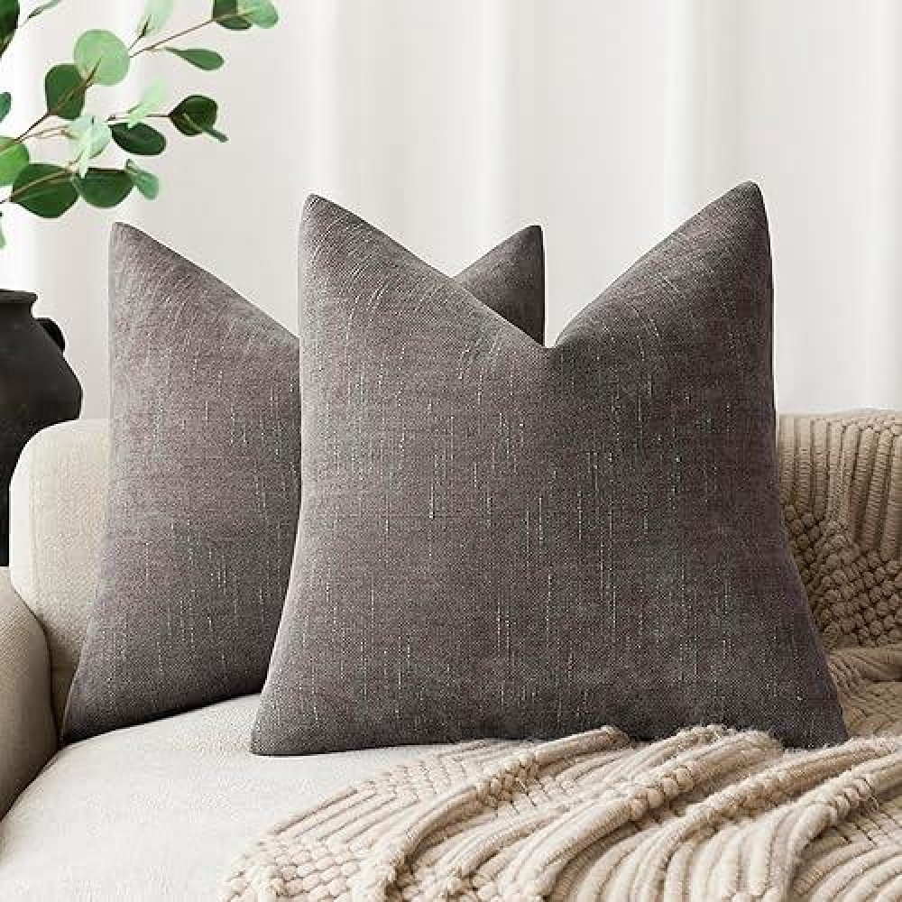 Foindtower Pack Of 2 Soft Textured Throw Decorative Pillow Covers Square Accent Solid Cushion Cover Cozy Farmhouse Pillow Case With Zipper For Couch Sofa Bedroom Living Room 18X18 Inch  Charcoal