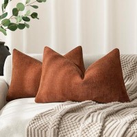 Foindtower Pack Of 2 Soft Textured Throw Decorative Pillow Covers Lumbar Accent Solid Cushion Cover Cozy Farmhouse Pillow Case With Zipper For Couch Sofa Bed Living Room 12X20 Inch  Burnt Orange