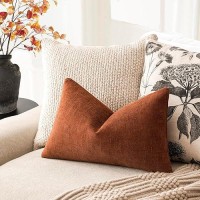 Foindtower Pack Of 2 Soft Textured Throw Decorative Pillow Covers Lumbar Accent Solid Cushion Cover Cozy Farmhouse Pillow Case With Zipper For Couch Sofa Bed Living Room 12X20 Inch  Burnt Orange