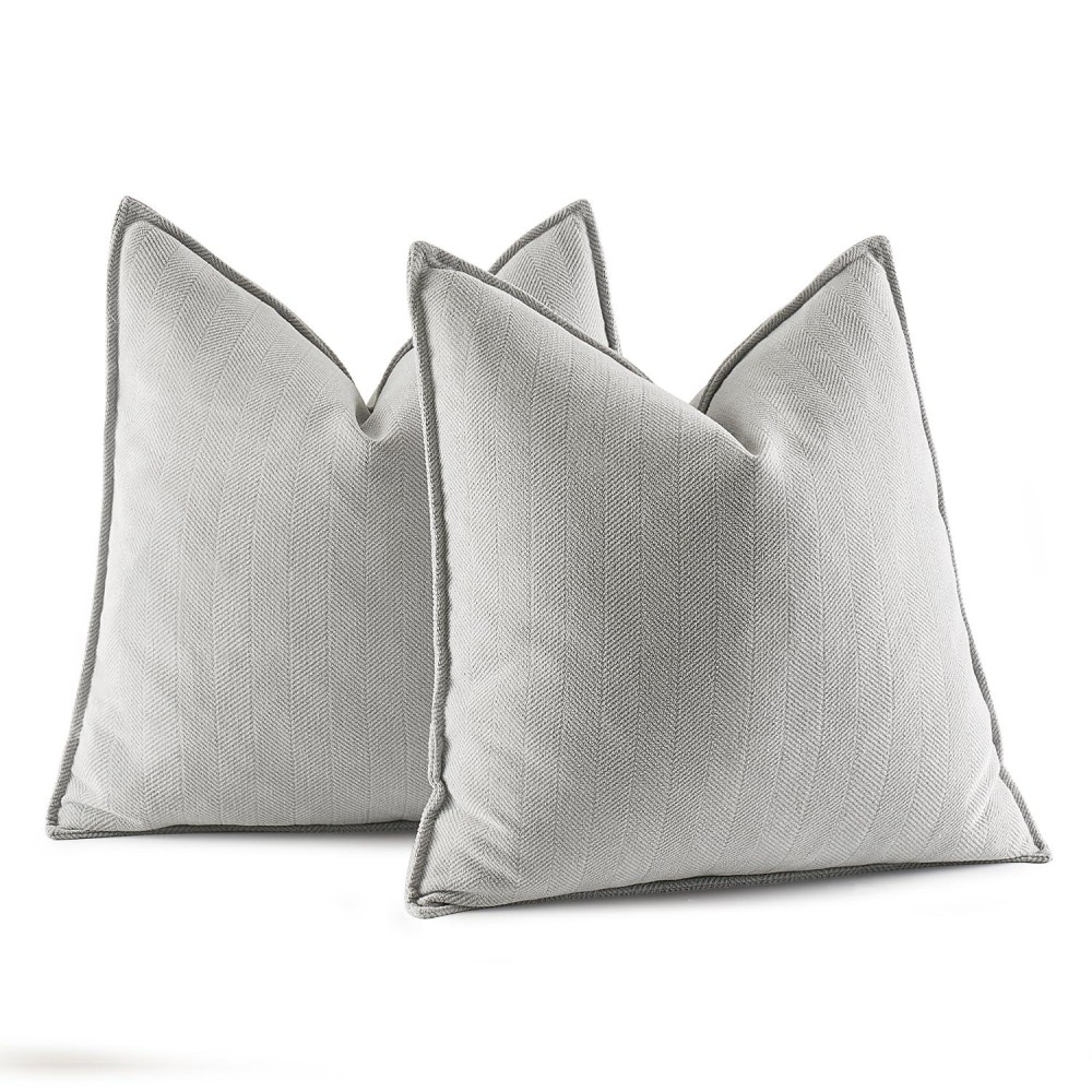 Miulee Pack Of 2 Light Grey Decorative Pillow Covers 16X16 Inch Soft Chenille Couch Throw Pillows Farmhouse Cushion Covers With