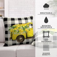 Kwlegh Summer Lemon Pillow Covers Yellow Truck With Yellow Lemon Blossom Throw Pillow Covers Black Buffalo Plaid Cushion Case 18