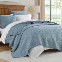 Horimote Home 100% Cotton Quilt Set King Size  Dusty Blue Pre-Washed Bedspreads Coverlet Set With Cobblestone Pattern  Cozy Lightweight Stitching Decorative Bedding Cover For All Seasons