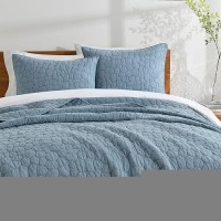 Horimote Home 100% Cotton Quilt Set King Size  Dusty Blue Pre-Washed Bedspreads Coverlet Set With Cobblestone Pattern  Cozy Lightweight Stitching Decorative Bedding Cover For All Seasons