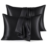 Bedsure Satin Pillowcase For Hair And Skin Black King Size Pillow Cases Set Of 4 Similar To Silk Pillow Cases Silky Soft S