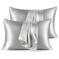 Bedsure Satin Pillowcase For Hair And Skin Grey Zipper Pillow Cases Queen Size Set Of 4 Similar To Silk Pillow Cases Silky