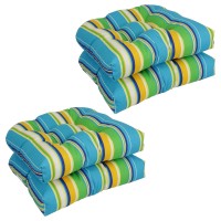 Blazing Needles Rounded Back Tufted Outdoor Chair Cushion, 19 X 19, Covert Bluebell 4 Count