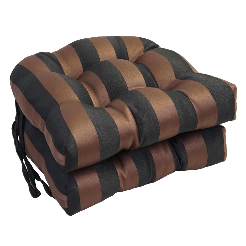 Blazing Needles 16-Inch Rounded Back Tufted Outdoor Chair Cushion, 16 X 16, Chocolate Stripe 2 Count